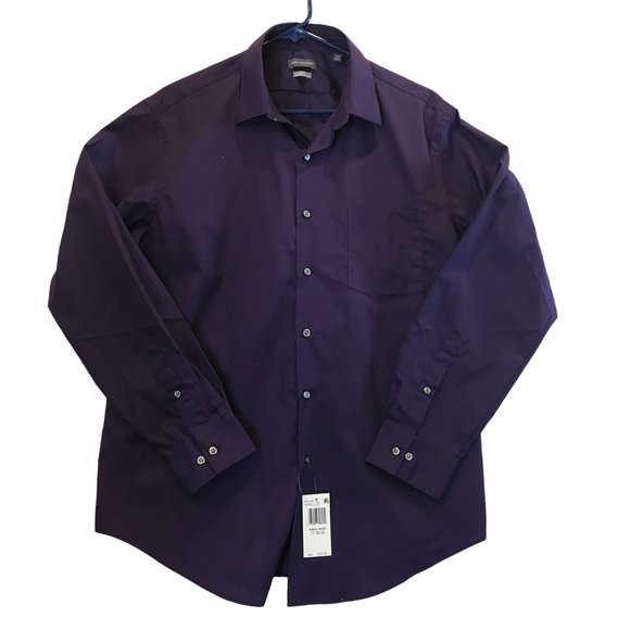 Men's Button Down Dress Shirt Van Heusen NWT Long Sleeve Purple Size XL 17 34/35 - Picture 1 of 6